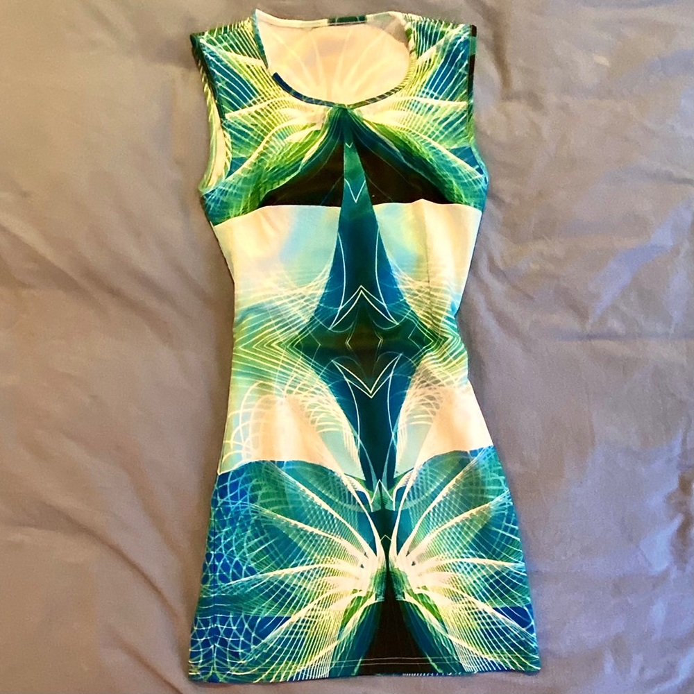 Blue Abstract Business Casual Dress